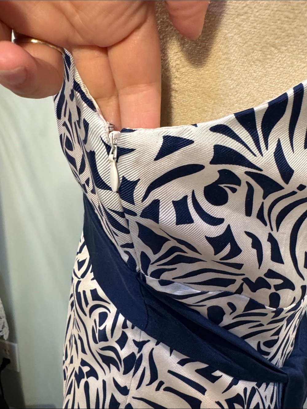 Ann Taylor Silk Navy and White Patterned Halter Midi Dress - Picture 9 of 11